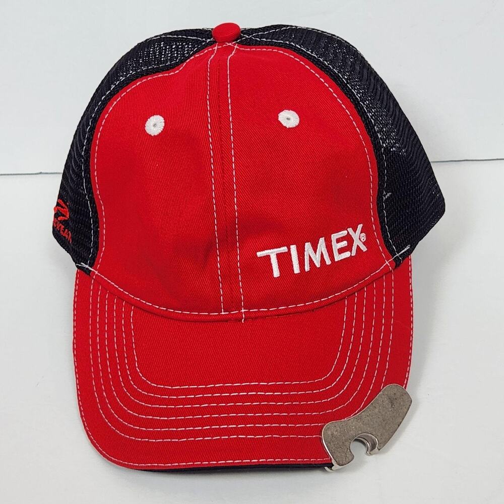 Headsweats Hat Cap Snap Back Mens One Size Red Timex Trucker Mesh Bottle Opener